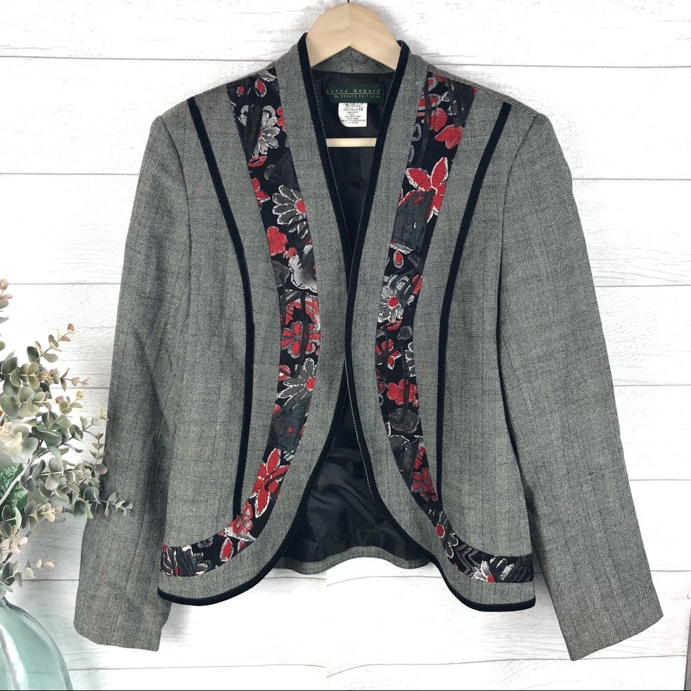 HARVE BENARD Gray Floral 100% Wool Blazer
